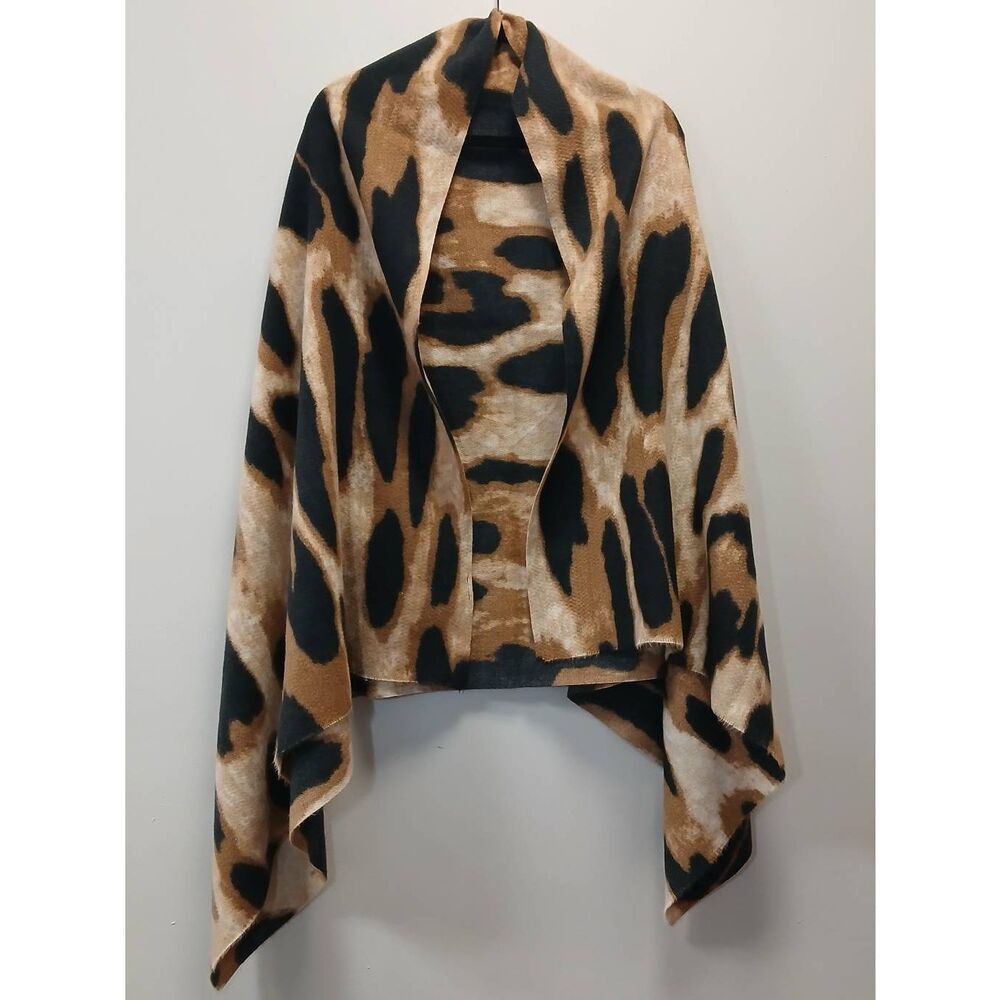 Womens one size xl poncho throw over leopard wool viscose year round very soft